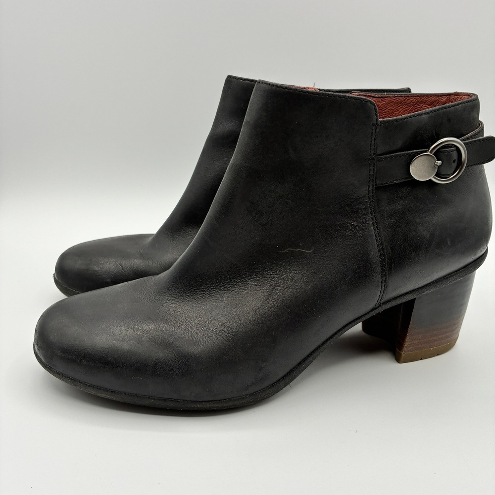 Dansko Perry Ankle Boots Womens 41 US 11 Black Leather Buckle Block Heel